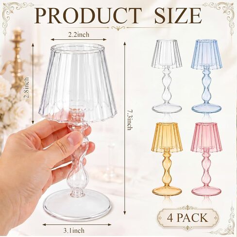 Mumufy 4 Pcs Desk Lamp Shaped Glass Candle Holder Glass Hurricane Candleholders Crystal Tealight Candle Stand Table Centerpiece for Wedding Dinning Party Supplies Festival Home Decor(Multicolor) in Kuwait