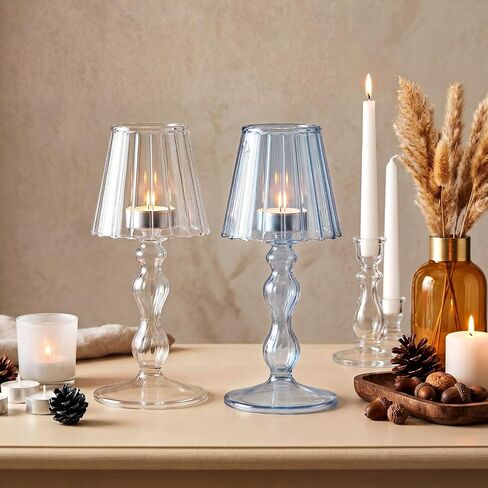 Mumufy 4 Pcs Desk Lamp Shaped Glass Candle Holder Glass Hurricane Candleholders Crystal Tealight Candle Stand Table Centerpiece for Wedding Dinning Party Supplies Festival Home Decor(Multicolor) in Kuwait