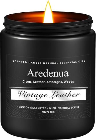 Vintage Leather Candle | Manly Candles for Home Scented, Masculine Candle for Men, Aromatherapy Gifts for Him - 7oz Soy Candles with 50 Hours Burn Time, Perfect for Relaxing in Saudi Arabia