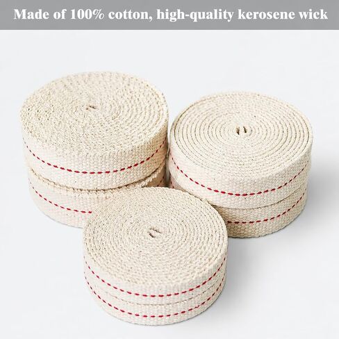 6 Rolls Cotton Oil Lamp Wicks (39 Feet), Includes 3 Sizes 1/2'' 3/4'' 7/8'' Inch, 6.6 Feet Per Roll Replacement Oil Lanterns Wick for Oil Lamps and Oil Burners in Kuwait