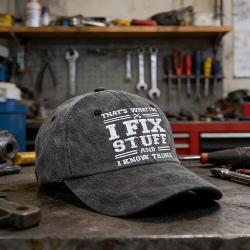 قبعة بيسبول مضحكة I Fix Stuff I Know Things، هدية لذكرى عيد ميلاد أبي العامل الماهر والجير هيد تيك in Kuwait