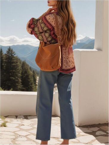 Verdusa Women's Boho Tribal Peasant Blouses Vintage Tie Neck Loose Peplum Dressy Tops Vacation Shirts in Kuwait