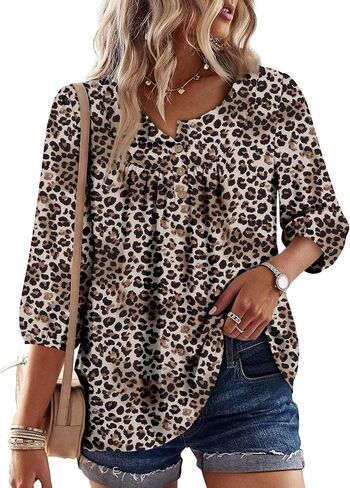 Magritta Boho Tops for Women Summer Casual Fitted Puff 3/4 Sleeve Peasant Blouses Fashion Pleated Front V Neck Shirts in Saudi Arabia