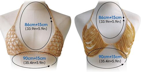 2-Piece Gold Body Chain Jewelry Set, Multi-layer Metal Chain Bra Top, Gold Sequin Bra for Women, Belly Dancer Top for Festival and Party Wear in Saudi Arabia