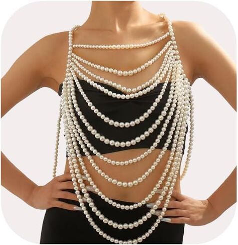Multi-layered Pearl Tassel Chest Chain for Women Sexy Summer Bikini Beaded Bra Chain Wedding Festival Outfit Pearl Top Lingerie Chain Body Jewelry in Kuwait