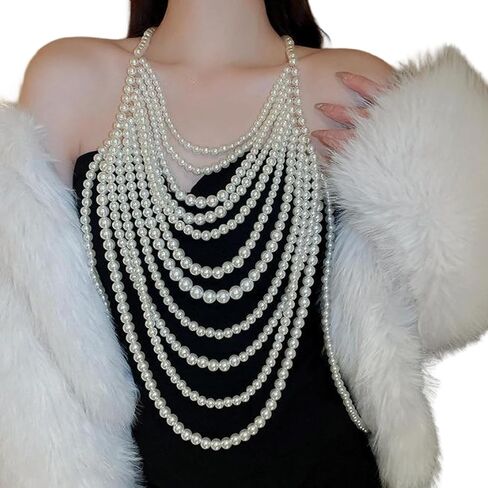 Multi-layered Pearl Tassel Chest Chain for Women Sexy Summer Bikini Beaded Bra Chain Wedding Festival Outfit Pearl Top Lingerie Chain Body Jewelry in Kuwait