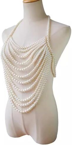 Multi-layered Pearl Tassel Chest Chain for Women Sexy Summer Bikini Beaded Bra Chain Wedding Festival Outfit Pearl Top Lingerie Chain Body Jewelry in Kuwait