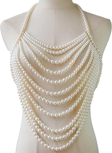 Multi-layered Pearl Tassel Chest Chain for Women Sexy Summer Bikini Beaded Bra Chain Wedding Festival Outfit Pearl Top Lingerie Chain Body Jewelry in Kuwait