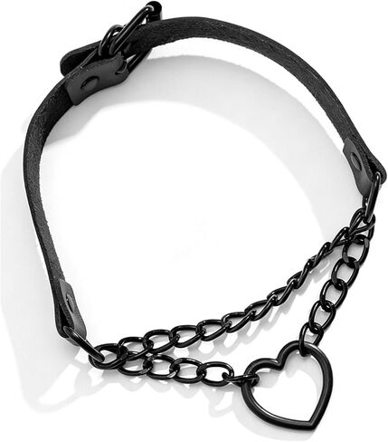 Black Chain Leash with Heart Collar, Gothic Rave Body Chain Necklace for Halloween Sexy Cosplay (11-15 inches) in Saudi Arabia