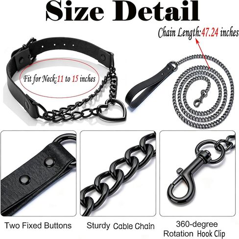 Black Chain Leash with Heart Collar, Gothic Rave Body Chain Necklace for Halloween Sexy Cosplay (11-15 inches) in Saudi Arabia