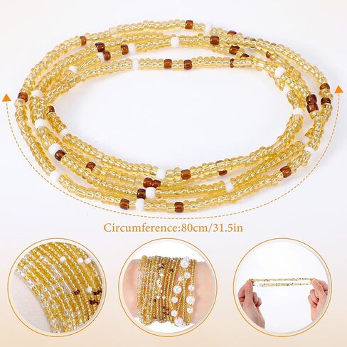 9Pcs Belly Beads for the Waist - Stretchy African Waist Beads for Weight Loss For Bikini Beach Summer - Gold White Black Belly Chain in Saudi Arabia