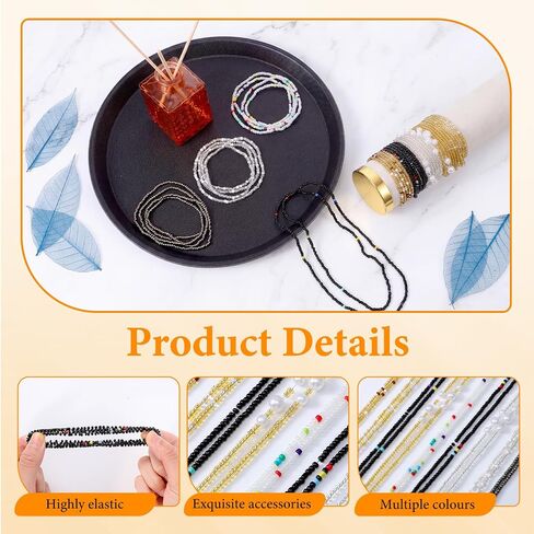 9Pcs Belly Beads for the Waist - Stretchy African Waist Beads for Weight Loss For Bikini Beach Summer - Gold White Black Belly Chain in Saudi Arabia