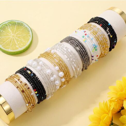 9Pcs Belly Beads for the Waist - Stretchy African Waist Beads for Weight Loss For Bikini Beach Summer - Gold White Black Belly Chain in Saudi Arabia