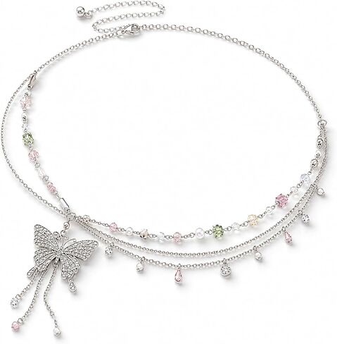 Butterfly Belly Chain - Silver Waist Chain for Women Layered Pearl Rhinestone Y2K Body Jewelry Adjustable Summer Beach Accessories for Bikini Festival Rave Outfits，gift for her jewelry. in Saudi Arabia
