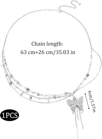 Butterfly Belly Chain - Silver Waist Chain for Women Layered Pearl Rhinestone Y2K Body Jewelry Adjustable Summer Beach Accessories for Bikini Festival Rave Outfits，gift for her jewelry. in Saudi Arabia