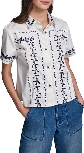 Karl Lagerfeld Women's Short Sleeve Floral Embroidery Blouse in Kuwait