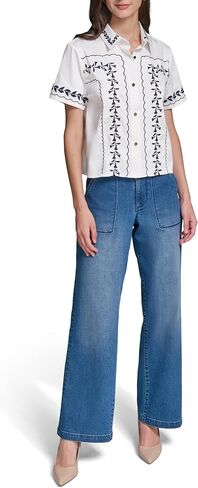 Karl Lagerfeld Women's Short Sleeve Floral Embroidery Blouse in Kuwait