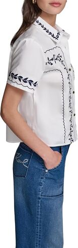 Karl Lagerfeld Women's Short Sleeve Floral Embroidery Blouse in Kuwait