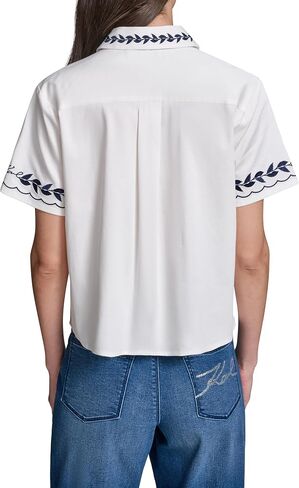 Karl Lagerfeld Women's Short Sleeve Floral Embroidery Blouse in Kuwait