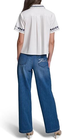 Karl Lagerfeld Women's Short Sleeve Floral Embroidery Blouse in Kuwait