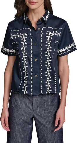 Karl Lagerfeld Women's Short Sleeve Floral Embroidery Blouse in Kuwait