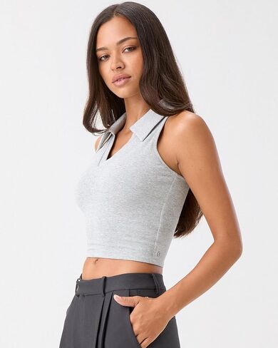 Women's Polo Tank Top with Built in Bra V Neck Collared Ribbed Sleeveless Tops Yoga Workout Cropped Tank in Kuwait