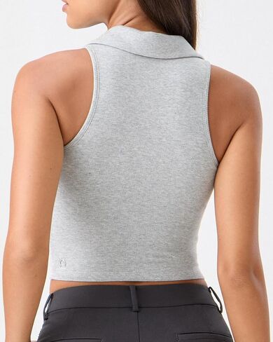 Women's Polo Tank Top with Built in Bra V Neck Collared Ribbed Sleeveless Tops Yoga Workout Cropped Tank in Kuwait