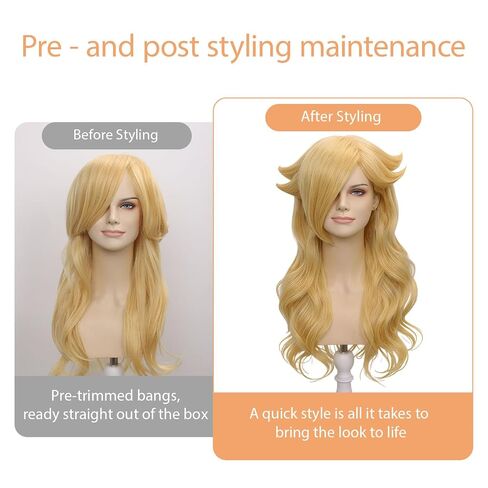 FOVER 6PCS Blonde Princess Wig for Women Rosalina Costume Cosplay Long Wavy Wig with Crown Wand Brooch Earrings Wig Cap | Thick Full Hair, Pre-cut Bangs, Secure Fit for Halloween Birthday Party FE051 in Saudi Arabia