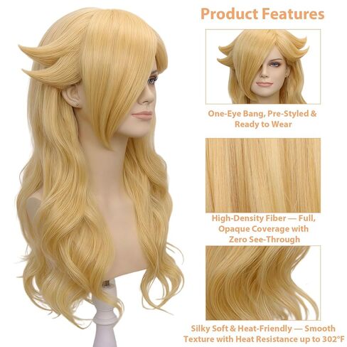 FOVER 6PCS Blonde Princess Wig for Women Rosalina Costume Cosplay Long Wavy Wig with Crown Wand Brooch Earrings Wig Cap | Thick Full Hair, Pre-cut Bangs, Secure Fit for Halloween Birthday Party FE051 in Saudi Arabia