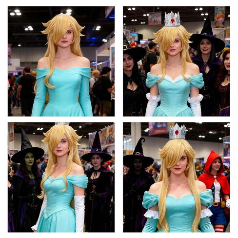 FOVER 6PCS Blonde Princess Wig for Women Rosalina Costume Cosplay Long Wavy Wig with Crown Wand Brooch Earrings Wig Cap | Thick Full Hair, Pre-cut Bangs, Secure Fit for Halloween Birthday Party FE051 in Saudi Arabia