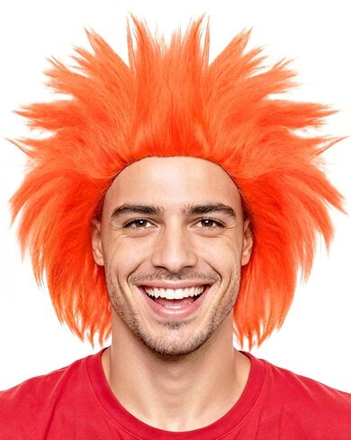 Orange Short Spiky Wig Funny Wigs Crazy Wig Clown Wigs for Adults | Funky Fuzzy Hair for Unisex Pelucas Para Payasos for Cosplay Halloween Costume Themed Events Party Outfit + Hairnet in Saudi Arabia