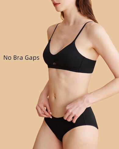 2-Pack Organic Cotton Bra for Women, Wireless Scoop Neck Padded Bra, Seamless T-Shirt Bra for Small Breasted Women (Nude & Black) in Saudi Arabia