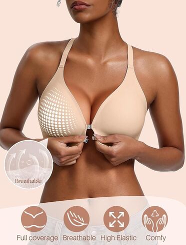 Jelly Bras for Women Front Closure No Underwire Seamless Bralettes Wireless Push Up Soft V Neck Full Coverage Comfortable Sports Everyday Womens Bra Nude S in Saudi Arabia
