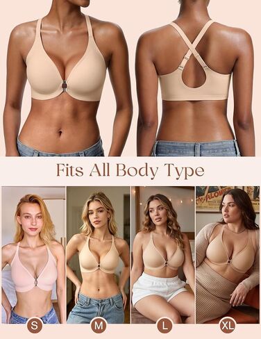 Jelly Bras for Women Front Closure No Underwire Seamless Bralettes Wireless Push Up Soft V Neck Full Coverage Comfortable Sports Everyday Womens Bra Nude S in Saudi Arabia