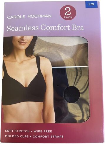 Carole Hochman Seamless Comfort Bra Wire Free Molded Cups Comfort Straps (2 Pack), Black/Taupe, Large in Kuwait