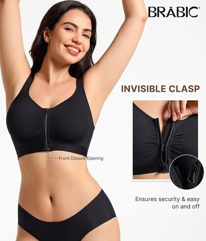 BRABIC Front Closure Bras for Women Compression Surgical Bra No Underwire Full Coverage Wireless Bralette, Black, S in Saudi Arabia
