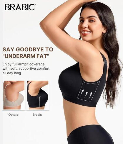 BRABIC Front Closure Bras for Women Compression Surgical Bra No Underwire Full Coverage Wireless Bralette, Black, S in Saudi Arabia