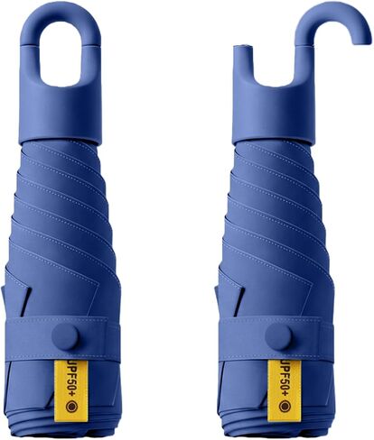 Mini Travel Folding Umbrella With Rotating Open&Close Ring Carabiner Handle for Women Kids - Small Portable Pocket Parasol,Lightweight Compact,6 Ribs,UV Protection,UPF 50,Rain Sun,Backpack in Saudi Arabia