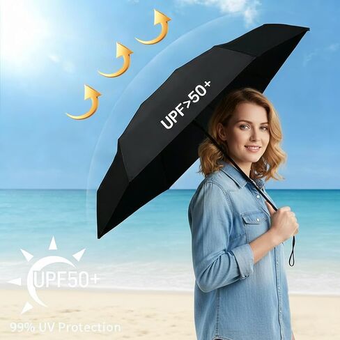 Windproof Mini Travel Folding Umbrella, UPF 50+ Sun & Rain Protection, Compact Lightweight, Eco-Friendly Fabric Wallet Umbrella Fits in Pocket Purse Backpack for Men Women Kids in Saudi Arabia
