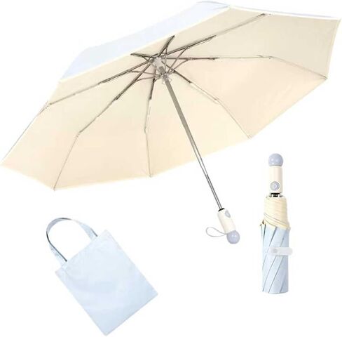 Macaron style Automatic Travel Folding Umbrella with Spherical Decoration Handle and Clear Buckle for Women Kids Girls/8 Ribs/Closing/Opening/Compact/Portable/UV Protection/UPF 50+/Rain/Backpack Car in Kuwait