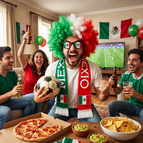 Mexico Fan Costume Wig Set, Green White Red Curly Afro Headband Wig with Mexico Flag Scarf and Novelty Sunglasses, 3 Piece World Soccer Cup Fans Cheer Accessories in Saudi Arabia