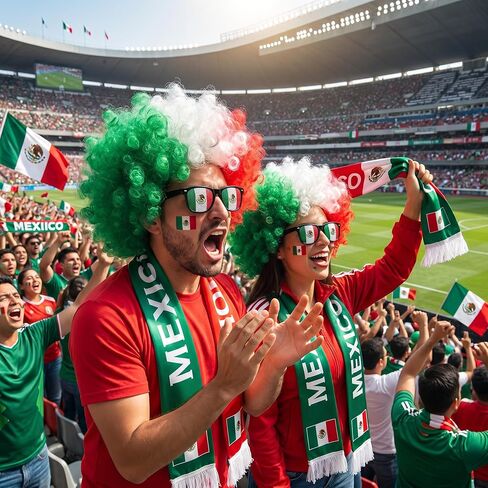 Mexico Fan Costume Wig Set, Green White Red Curly Afro Headband Wig with Mexico Flag Scarf and Novelty Sunglasses, 3 Piece World Soccer Cup Fans Cheer Accessories in Saudi Arabia