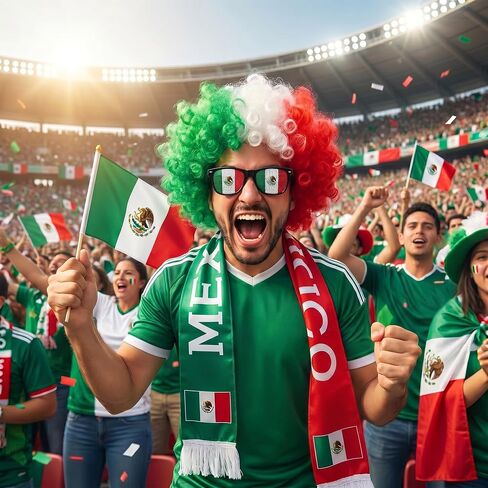 Mexico Fan Costume Wig Set, Green White Red Curly Afro Headband Wig with Mexico Flag Scarf and Novelty Sunglasses, 3 Piece World Soccer Cup Fans Cheer Accessories in Saudi Arabia