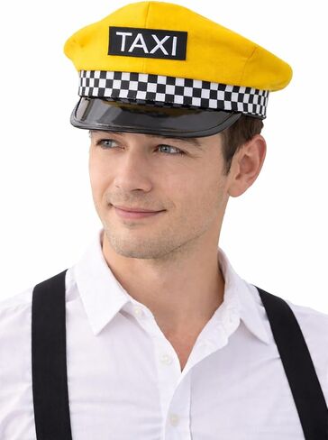 Yellow Taxi Driver Hat | Cabs Drivers Hat | Chauffeur Drivers Caps | Cabbie Hats | Retro NYC Driving Caps | Taxi Driver Costume Accessories | Driving Costume Accessory | 5" x 10" | Adjustable | Unisex in Kuwait