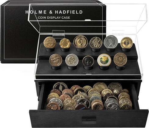 Holme & Hadfield Premium Challenge Coin Display Case for up to 20 Coins – Beautiful 360° Views – Handcrafted Military Coin Display Case –Birthday Gift for Collectors – Luxury Built to Last in Saudi Arabia