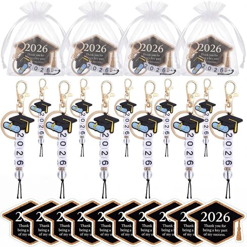 Nosiny 36 Pcs 2026 Graduation Gift Keychain Class of 2026 Set of 12 Beaded Keychains with Graduation Cap Thank You Owl Cards in Organza Bags, Senior Gifts, Teacher Appreciation in Kuwait