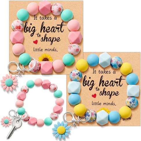 2PCS Teacher Appreciation Gifts in Bulk, Teacher Gifts for Women, Silicone Wristlet Beaded Keychain Bracelet with Gift Card Teacher Appreciation Week End of Year Graduation classroom from Student in Saudi Arabia