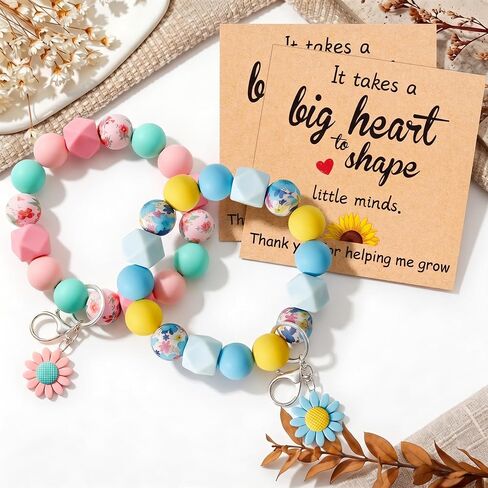 2PCS Teacher Appreciation Gifts in Bulk, Teacher Gifts for Women, Silicone Wristlet Beaded Keychain Bracelet with Gift Card Teacher Appreciation Week End of Year Graduation classroom from Student in Saudi Arabia