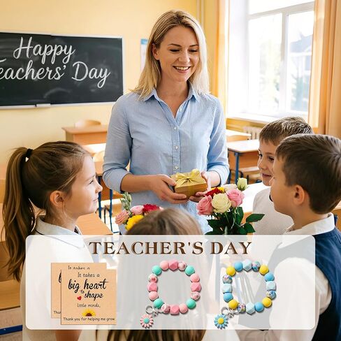2PCS Teacher Appreciation Gifts in Bulk, Teacher Gifts for Women, Silicone Wristlet Beaded Keychain Bracelet with Gift Card Teacher Appreciation Week End of Year Graduation classroom from Student in Saudi Arabia