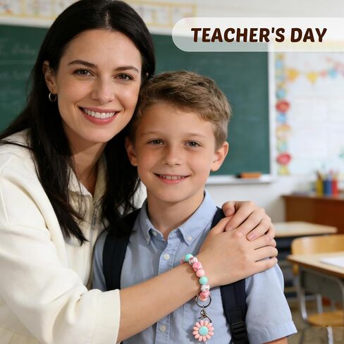 2PCS Teacher Appreciation Gifts in Bulk, Teacher Gifts for Women, Silicone Wristlet Beaded Keychain Bracelet with Gift Card Teacher Appreciation Week End of Year Graduation classroom from Student in Saudi Arabia